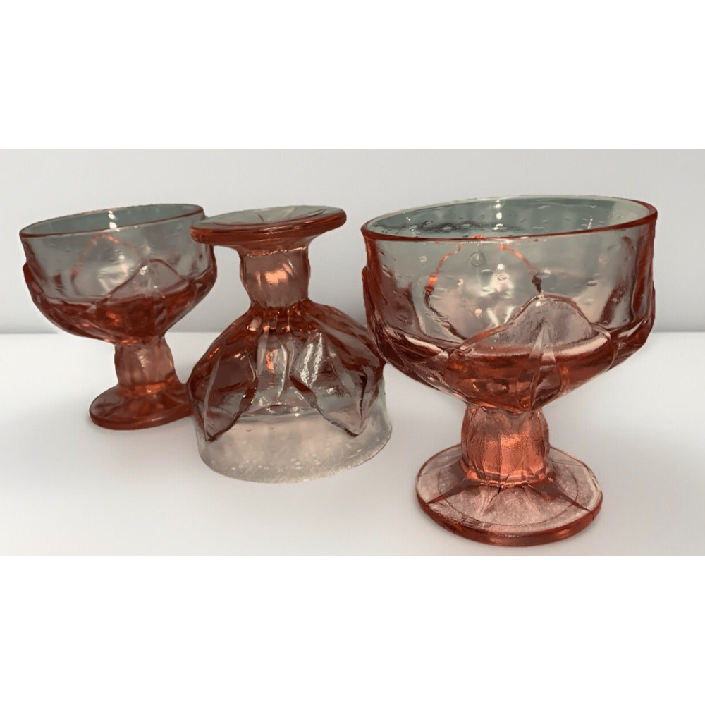 Lot of 3 Tiffin Franciscan Glass Pink Cabaret Champagne Sherbet 4.5" Tall Tulip
